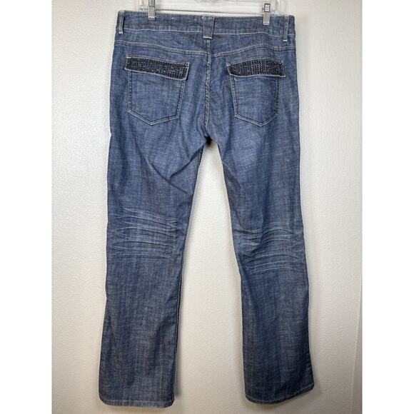 Guess Straight Leg Beaded Embellished Pockets Jeans Womens Size 34 Medium Wash - Picture 5 of 10
